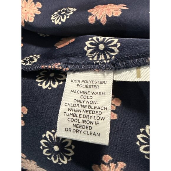 Loft Floral Print Long-Sleeve Button-Down Tunic Dress Navy/Coral Size M - Picture 6 of 8